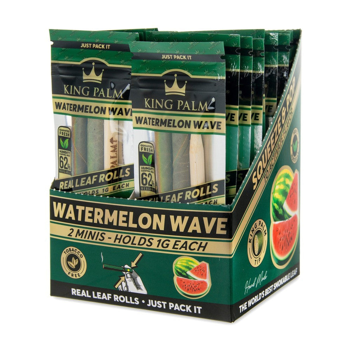 Mini Pre Rolled Cones - 2 pack - 20 units - Watermelon Wave Flavoured, showcasing a package with a logo and watermelon imagery, emphasizing its unique terpene-filled flavor capsule.