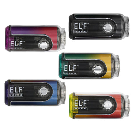 ELF Canndy 510 Thread Mini Battery, featuring a compact design with a digital display, illustrating its sleekness and functionality in a close-up view.