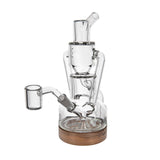 Apex Dab Rig - Alpine Collection: Compact glass rig with quartz banger, recycler percolation chamber, and walnut base, designed for smooth, flavorful concentrate vaporization.