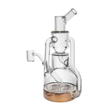Apex Dab Rig - Alpine Collection: Compact glass rig with clear percolation chamber, wooden base, and double uptake recycler for smooth, flavorful hits.