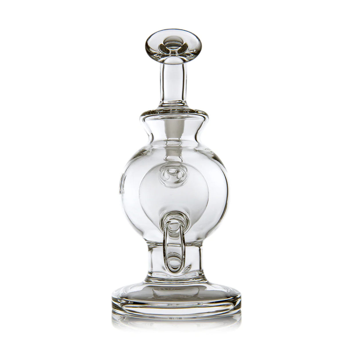 Atlas Mini Dab Rig - Clear: A compact, hand-blown glass rig with a rounded chamber, flared mouthpiece, and double ball design for smooth, flavorful hits.