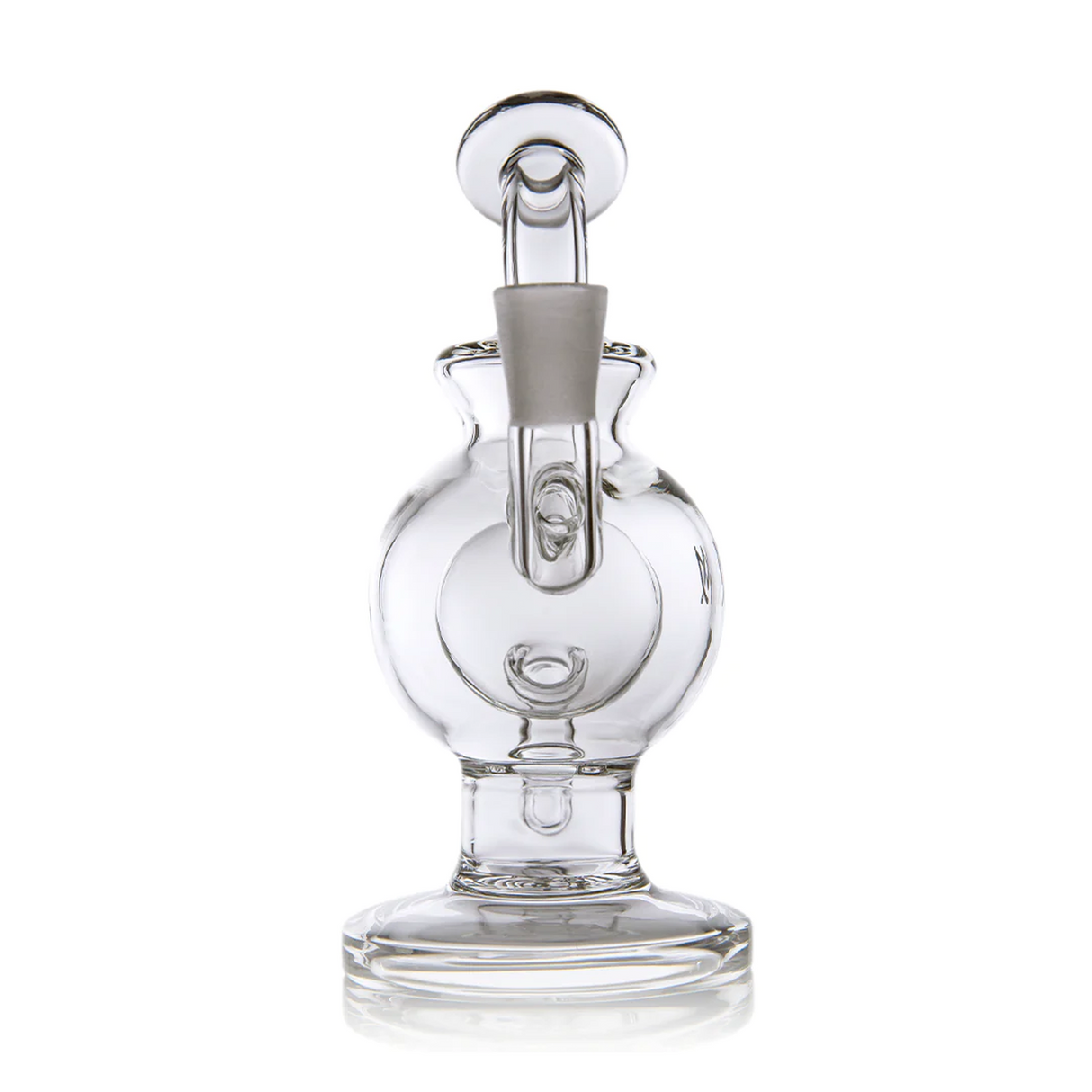 Atlas Mini Dab Rig - Clear features a compact glass design with a recycler chamber, double ball splash guard, and honeycomb percolator for smooth vapor filtration.