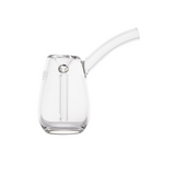 Bulb Mini Bubbler: Clear-glass, compact water bubbler with internal down-stem and slanted mouthpiece, designed for portable, smooth, water-filtered smoking.