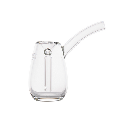 Bulb Mini Bubbler: Clear-glass, compact water bubbler with internal down-stem and slanted mouthpiece, designed for portable, smooth, water-filtered smoking.