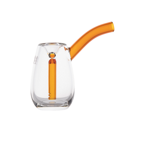 Bulb Mini Bubbler, a compact glass water pipe with an integrated orange down-stem and side mouthpiece, designed for smooth, portable water-filtered pulls.