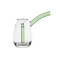 Bulb Bubbler: Compact glass water pipe with clear body, green-tinted mouthpiece, and down-stem, designed for smooth, water-filtered smoking experience.