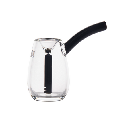 Bulb Mini Bubbler: A compact, clear glass pipe with a black mouthpiece and internal down-stem, designed for smooth, water-filtered smoking.