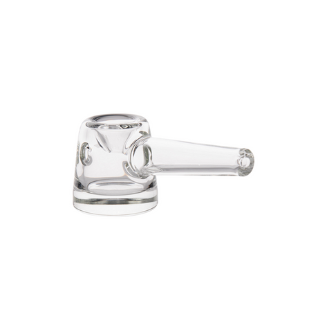 Deco Hand Pipe featuring a quartz banger. Crafted from borosilicate glass, its Art Deco-inspired geometric design offers elegance and reliable functionality for cannabis concentrate vaporization.