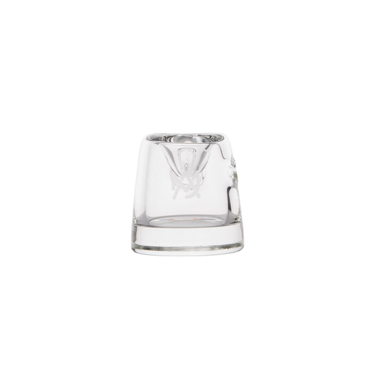 Deco Hand Pipe, a small, clear glass piece, showcases Art Deco elegance with a refined geometric design, highlighting its functionality and aesthetic appeal.