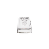 Deco Hand Pipe, a small, clear glass piece, showcases Art Deco elegance with a refined geometric design, highlighting its functionality and aesthetic appeal.