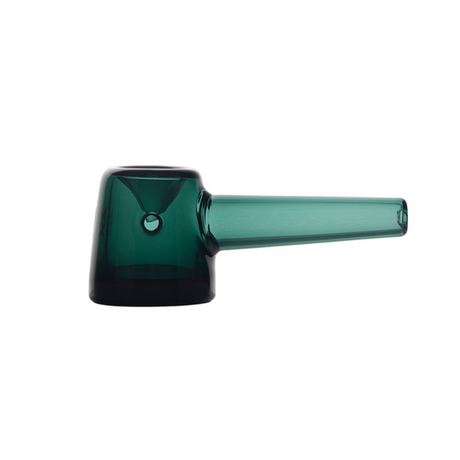 Deco Hand Pipe: A hand-held glass pipe with a translucent teal-green finish, rounded bowl, and straight mouthpiece, inspired by Art Deco elegance.