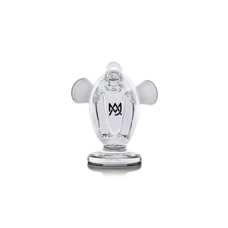 Dubbler Original Double Blunt Bubbler: Clear-glass rig with dual frosted tips, round chamber, side arms, up-stem, and MJ logo for enhanced smoking experience.