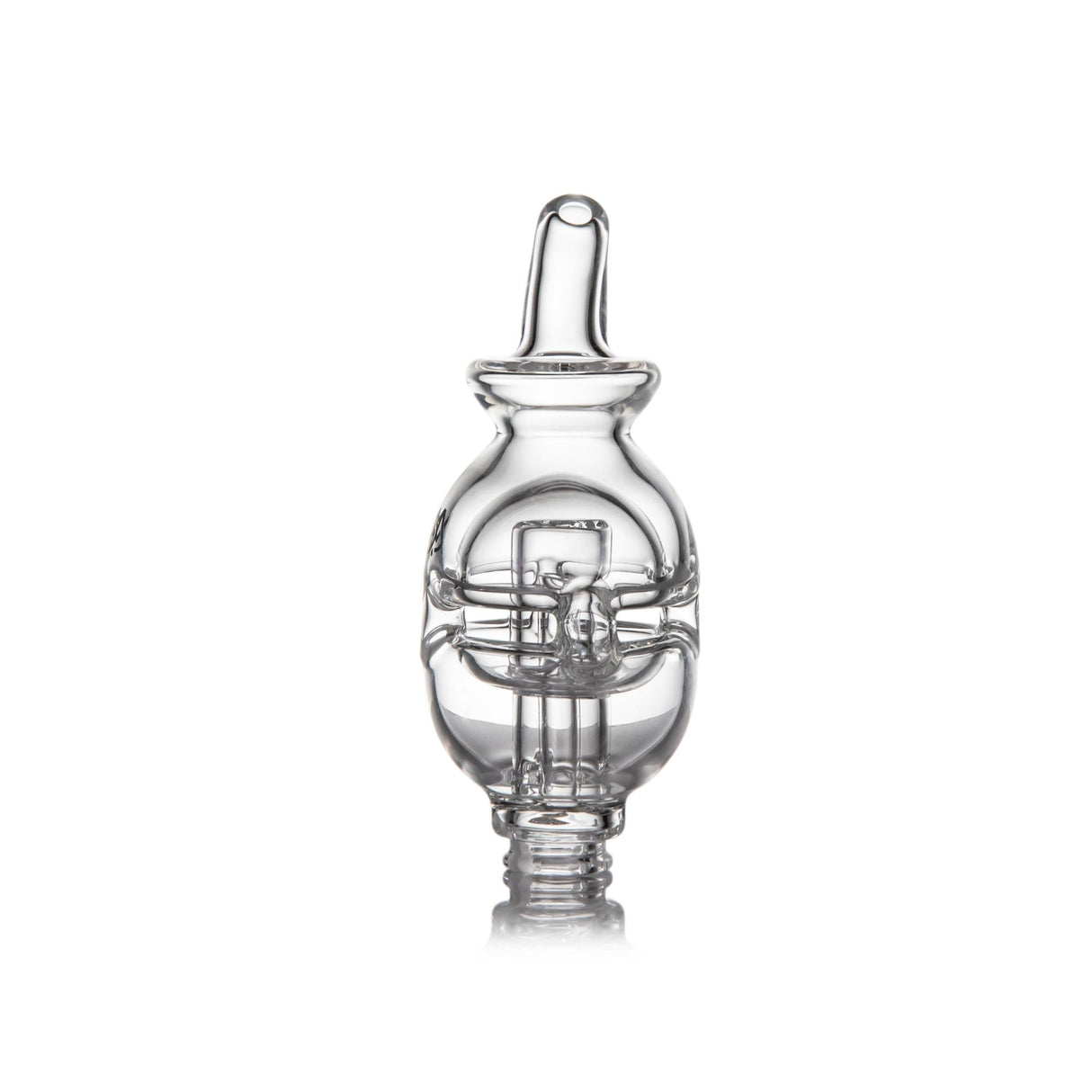 Fab Egg Pivot Top - Clear: A hollow, drop-shaped glass carb cap with a handle and flange, enhancing airflow and diffusion for smooth, flavorful vapor in a Pivot E-Rig.
