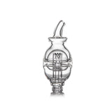 Fab Egg Pivot Top - Clear: A precision-blown glass carb cap with double-chambered body, threaded joint, angled spout, and etched logo for enhanced dabbing experience.