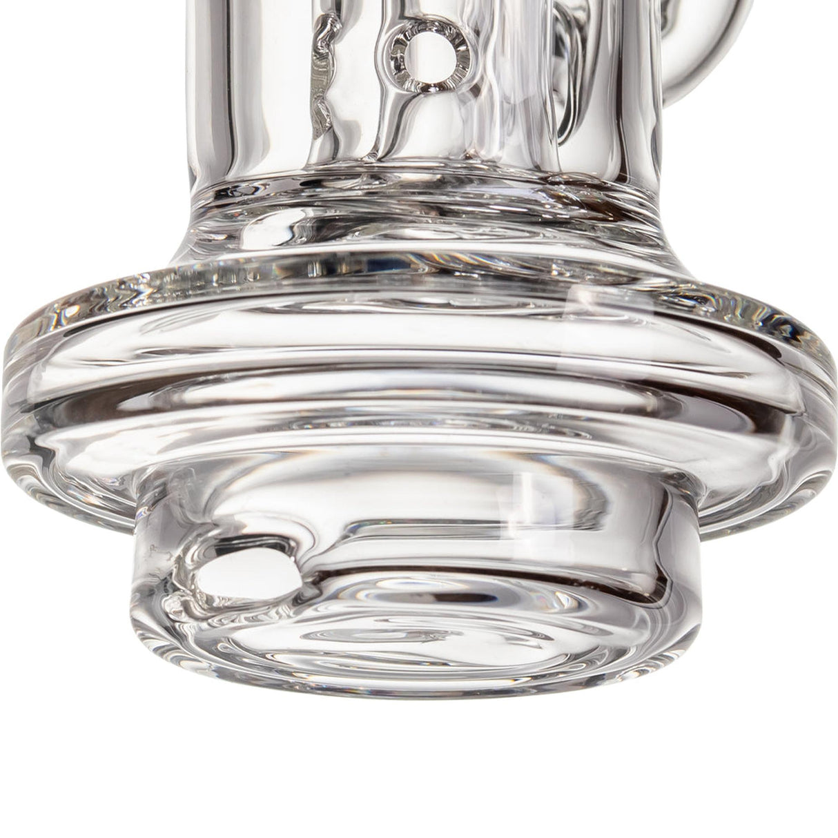 Close-up of the Fabcycler Focus V Carta Top - Clear, showcasing its rounded base and circular tube opening, highlighting its smooth diffusion and recycler design.