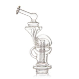 Fabcycler Focus V Carta Top - Clear: Glass water-filtration pipe with base chamber, internal percolator, spherical mid-section, and angled mouthpiece for smooth vapor diffusion.