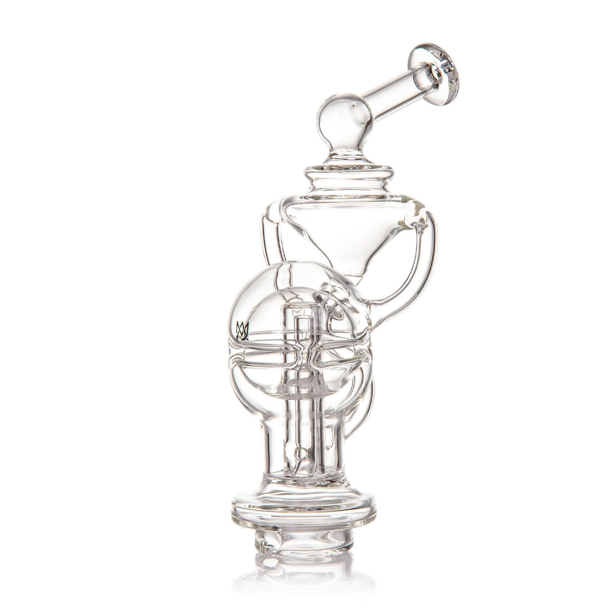 Clear glass Fabcycler Focus V Carta Top with recycler-style design, featuring spherical chambers and internal percolator for smooth, cool vapor diffusion and enhanced airflow.