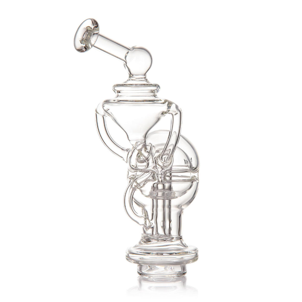 Fabcycler Focus V Carta Top - Clear: A glass recycler water pipe with multiple chambers and a bent mouthpiece for smooth, cool vapor; fits all Carta models.