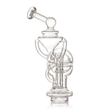 Fabcycler Focus V Carta Top - Clear: A glass recycler water pipe with multiple chambers and a bent mouthpiece for smooth, cool vapor; fits all Carta models.