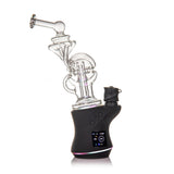 Fabcycler Focus V Carta Top - Clear: Features a glass recycler on a matte-black e-rig base, enhancing diffusion and airflow for smoother vapor sessions.