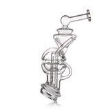 Fabcycler Peak Attachment featuring a bent mouthpiece, internal recycling chambers, and a joint, enhancing vapor quality with fab egg diffusion and recycler functionality.