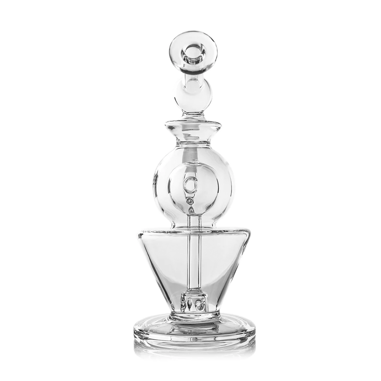 Gemini Mini Dab Rig - Clear features double ball design, stacked chambers, honeycomb percolator, and angled mouthpiece, crafted from durable borosilicate glass for smooth, splash-free use.