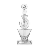Gemini Mini Dab Rig - Clear features double ball design, stacked chambers, honeycomb percolator, and angled mouthpiece, crafted from durable borosilicate glass for smooth, splash-free use.
