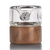 Granby Hand Pipe - Alpine Collection: A two-part container with a wooden base and a clear glass vessel featuring a funnel-shaped chamber.