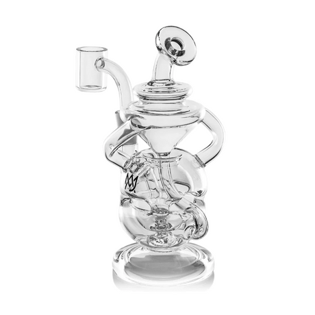 Infinity Mini Dab Rig - Clear: Compact glass recycler bubbler with quartz banger, twist-y tubes for water filtration, and a wide base for cooling vapor.