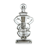 Infinity Mini Dab Rig - Clear: A compact, all-glass rig with fab egg percolation and double uptake recycler, expertly crafted for smooth, flavorful dabs.