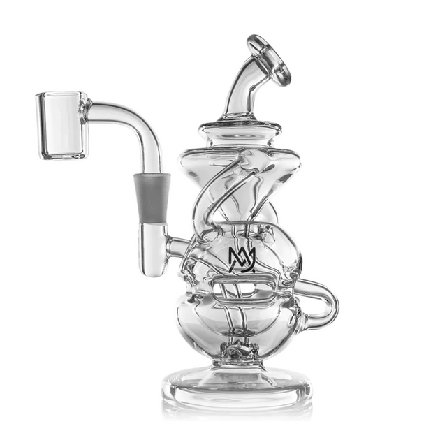 Infinity Mini Dab Rig - Clear: A compact glass water-pipe with a quartz banger, double-chamber recycler, and fab egg-style percolation for smooth, efficient vaporization.