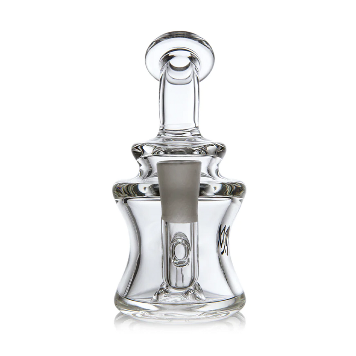 Jammer Mini Dab Rig - Clear: Compact glass oil rig with a fixed joint, percolator chamber, matching carb cap, offering powerful, smooth hits in a durable design.