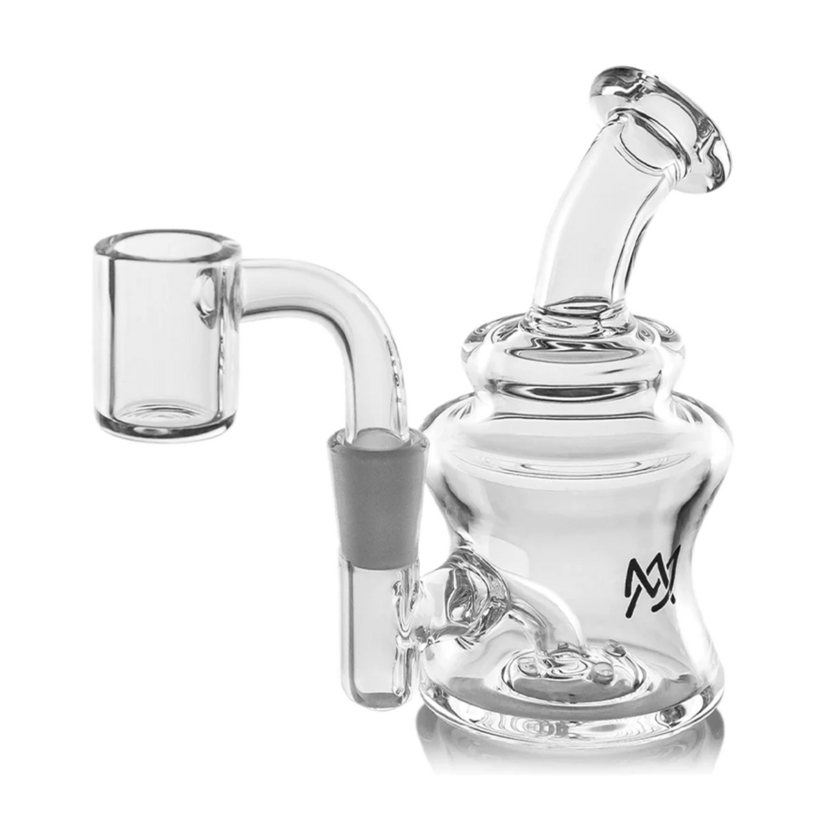 Jammer Mini Dab Rig - Clear: A compact glass water pipe with a quartz banger, crafted for robust vaporization, featuring a reinforced percolator and durable borosilicate glass.