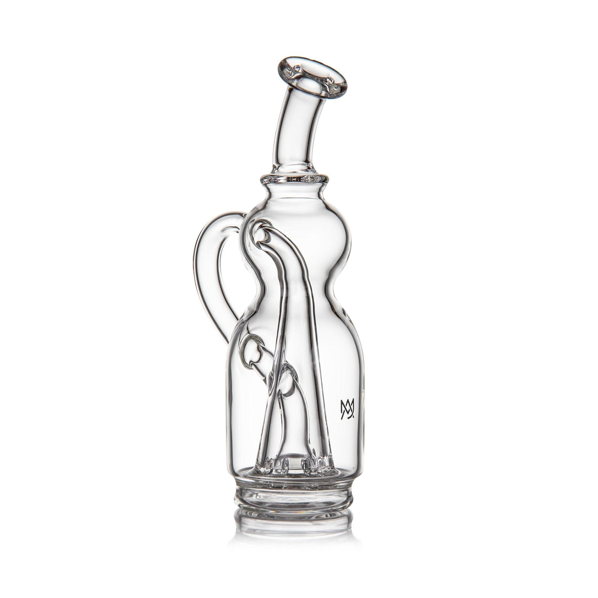 Lasso Peak Attachment: A handblown glass mini bong with a curved mouthpiece, internal percolator, and elegant recycler design for smooth, flavorful hits.