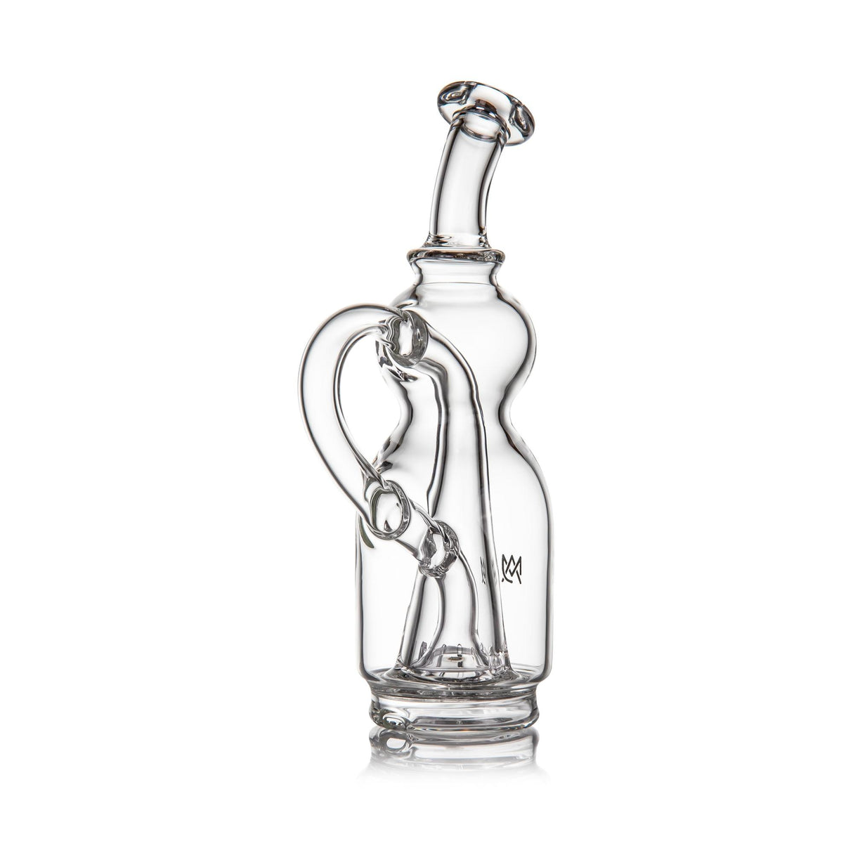 Lasso Peak Attachment: Handblown glass recycler with dual chambers, looping tubes, angled mouthpiece; enhances vapor cooling and flavor for Peak/Peak Pro.