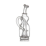 Lasso Peak Attachment: Handblown glass recycler with dual chambers, looping tubes, angled mouthpiece; enhances vapor cooling and flavor for Peak/Peak Pro.