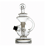 Mini Jig Mini Dab Rig - Clear: Compact glass design with spherical chamber, down-stem, mouthpiece, recycler loop, and integrated storage for efficient dabbing.