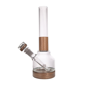 Palisade Bong - Alpine Collection: A clear glass bong with wood accents, featuring a modular design, angled downstem, and detachable bowl for easy cleaning and refined use.