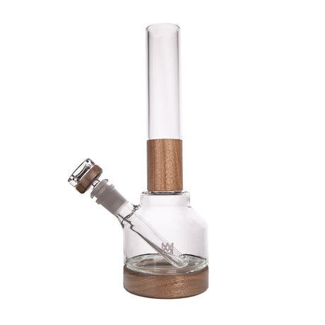 Palisade Bong - Alpine Collection: A clear glass bong with wood accents, featuring a modular design, angled downstem, and detachable bowl for easy cleaning and refined use.