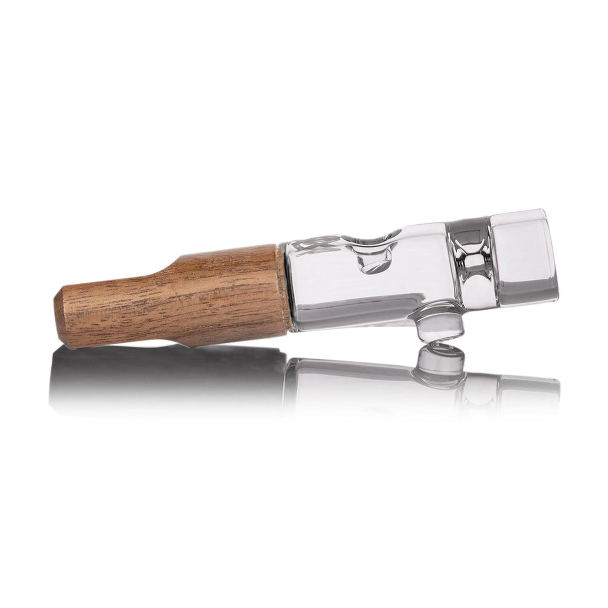 Ridge Chillum - Alpine Collection: A compact, clear glass and wooden-handled smoking accessory, showcasing ergonomic design and premium craftsmanship for refined, portable use.