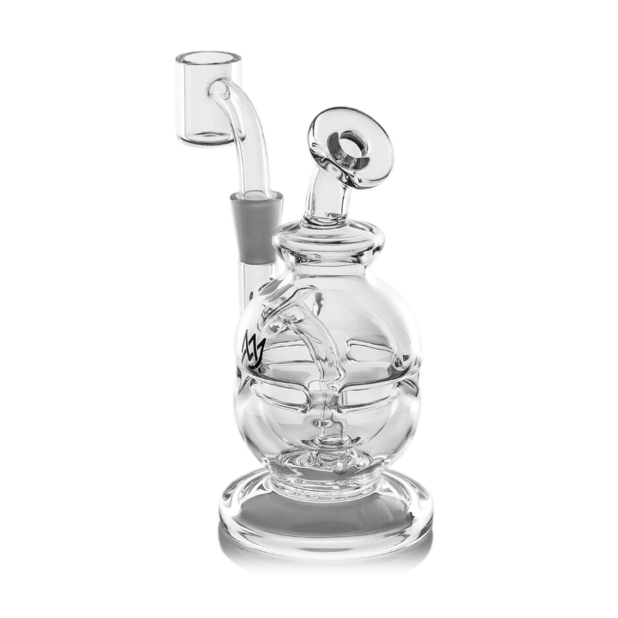 Royale Mini Dab Rig - Clear: Compact glass dab rig with egg-shaped chamber, quartz banger, and stable base for smooth, flavorful vaporization.