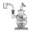 Royale Mini Dab Rig - Clear: A compact glass dab rig with quartz banger, egg-shaped chamber for smooth airflow, and angled mouthpiece, designed for cannabis concentrates.