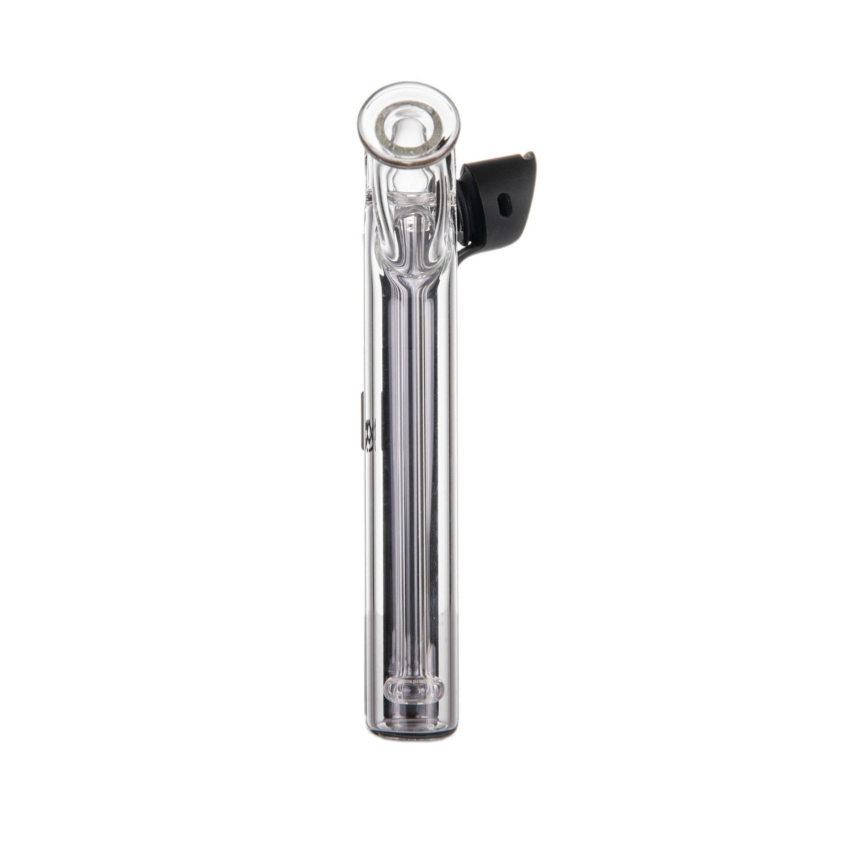 Sidecar Pivot Top - Clear: A straight-tube glass bubbler with a black slide, featuring an ergonomic sidecar design for splash-free, smooth hits.