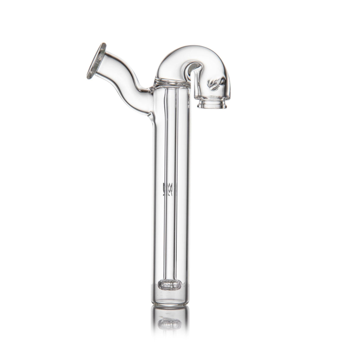 Sidecar Pivot Top - Clear: Glass water-filtration attachment with a vertical tube, honeycomb percolator, angled side arm, and U-shaped recycler for enhanced smoke diffusion.