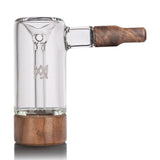Steamboat Bubbler - Alpine Collection: Portable glass bubbler with wooden base and mouthpiece, featuring an internal downstem for smooth, filtered draws.