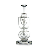 Titan Mini Dab Rig - Clear: A compact glass recycler dab rig with dual chambers, incycler technology, and double ball percolator for smooth, flavorful vapor diffusion.