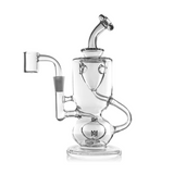 Titan Mini Dab Rig - Clear with recycler chambers, quartz banger, and double ball percolator. Made of durable borosilicate glass for smooth, flavorful vapor sessions.