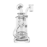 Ursa Mini Dab Rig - Clear: Compact glass rig with a cylindrical chamber, curved mouthpiece, quartz banger, and internal percolator for smooth, flavorful vaporization.