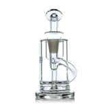 Ursa Mini Dab Rig - Clear: Compact glass rig with multi-chamber design, bent mouthpiece, discus percolator. Handcrafted borosilicate construction for efficient filtration and smooth dabbing.
