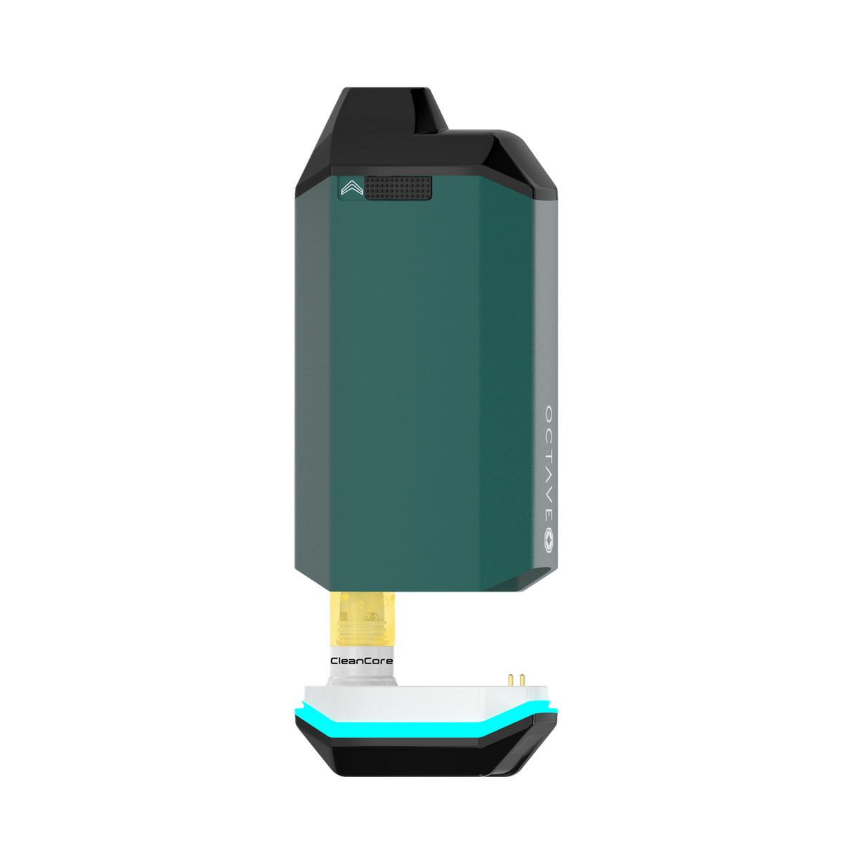 FLYTBOX 510 Battery: Exploded view showing OCTAVE housing, CleanCore cartridge, and docking base, illustrating the modular design of this discreet vaping device.